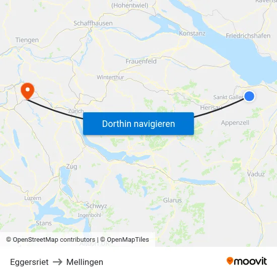 Eggersriet to Mellingen map