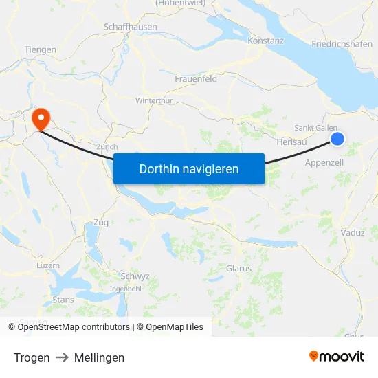Trogen to Mellingen map