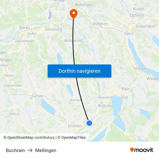 Buchrain to Mellingen map