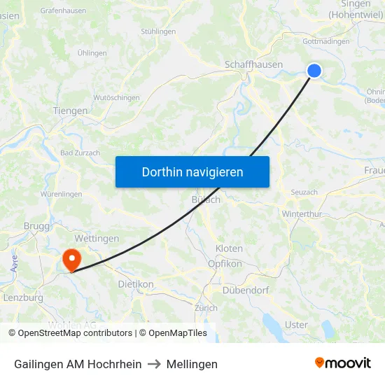 Gailingen AM Hochrhein to Mellingen map