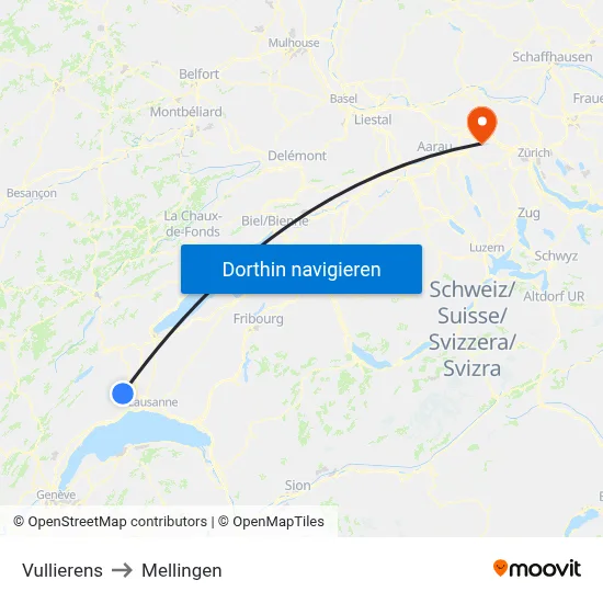 Vullierens to Mellingen map