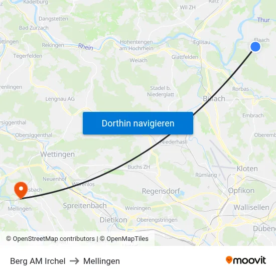 Berg AM Irchel to Mellingen map