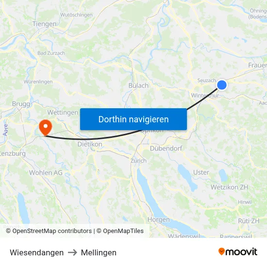 Wiesendangen to Mellingen map