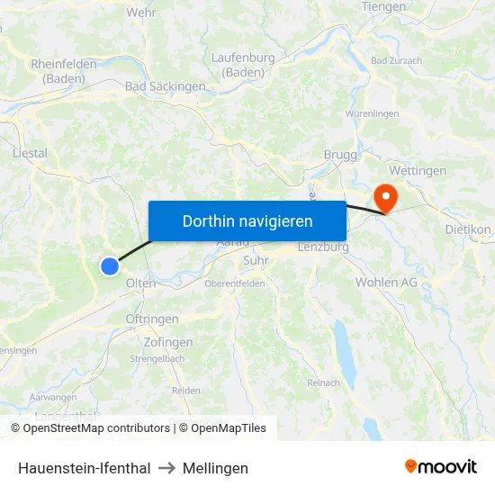 Hauenstein-Ifenthal to Mellingen map
