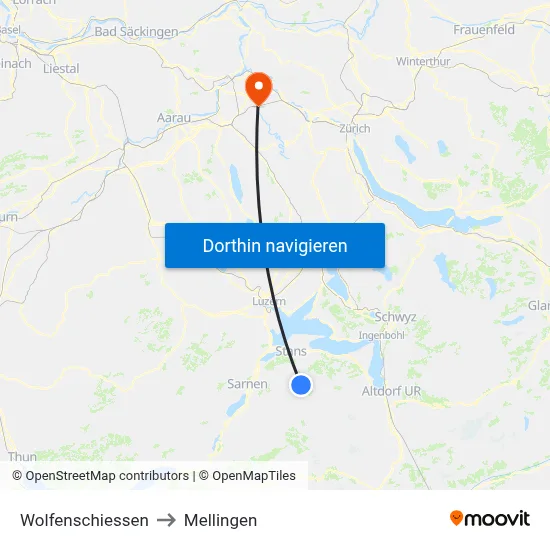 Wolfenschiessen to Mellingen map