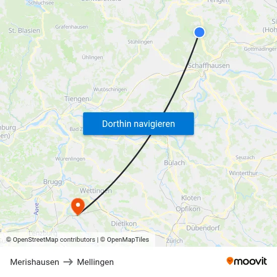 Merishausen to Mellingen map