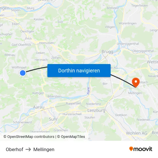 Oberhof to Mellingen map