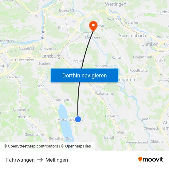 Fahrwangen to Mellingen map