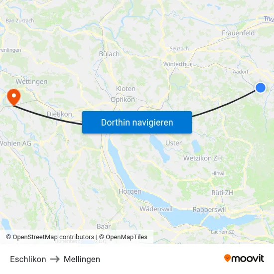 Eschlikon to Mellingen map