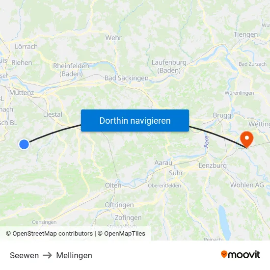 Seewen to Mellingen map