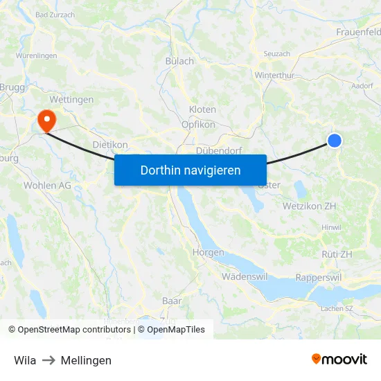 Wila to Mellingen map