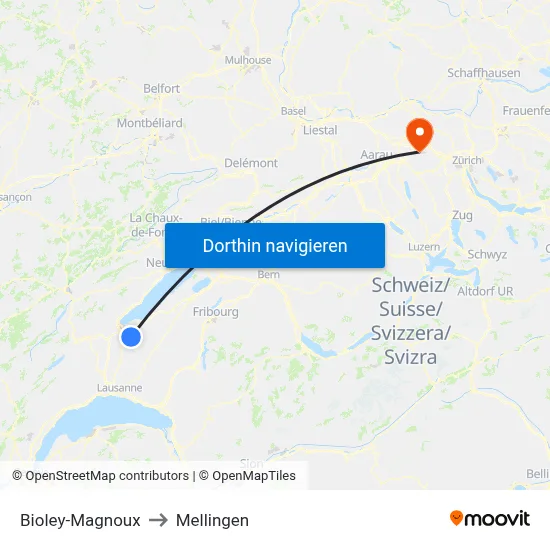 Bioley-Magnoux to Mellingen map