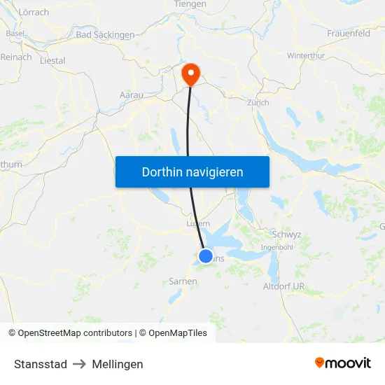 Stansstad to Mellingen map