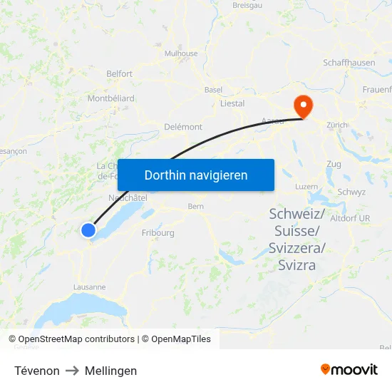 Tévenon to Mellingen map