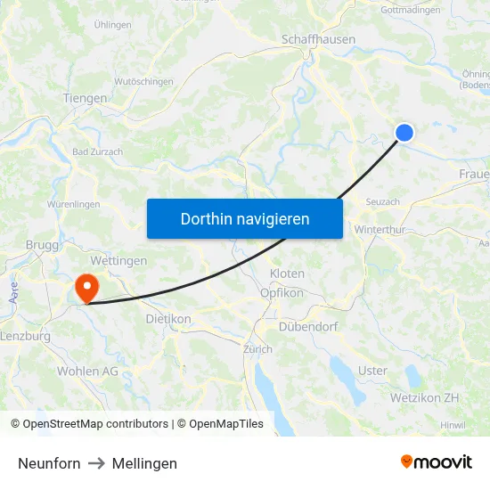 Neunforn to Mellingen map