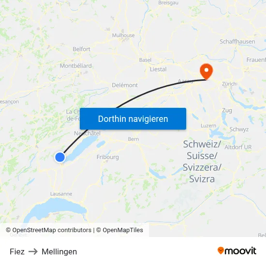 Fiez to Mellingen map