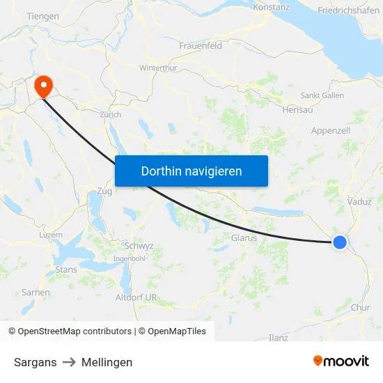 Sargans to Mellingen map