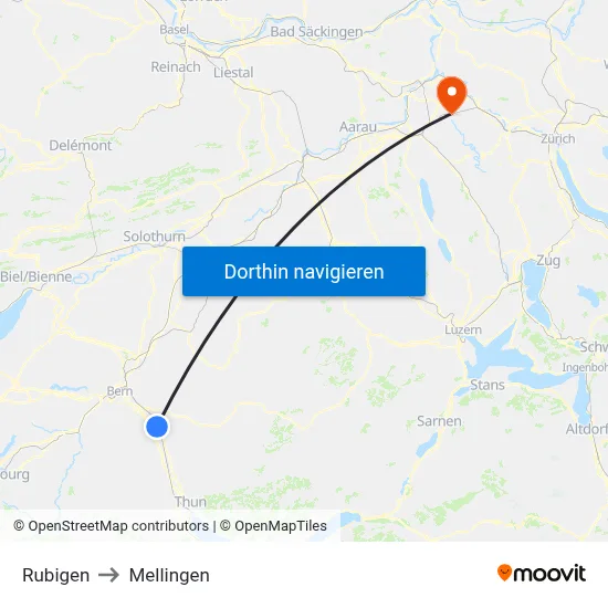 Rubigen to Mellingen map