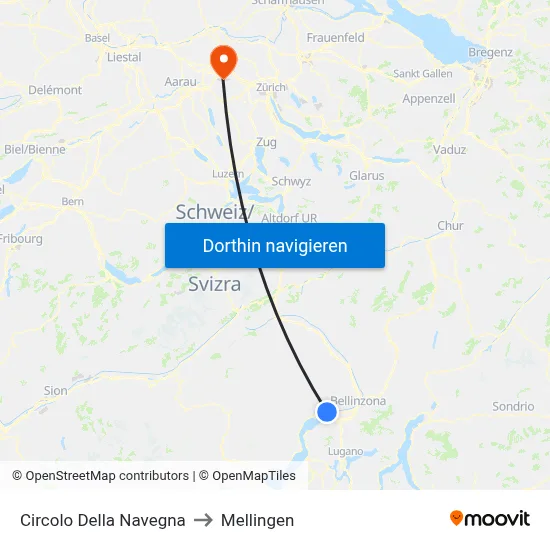 Circolo Della Navegna to Mellingen map