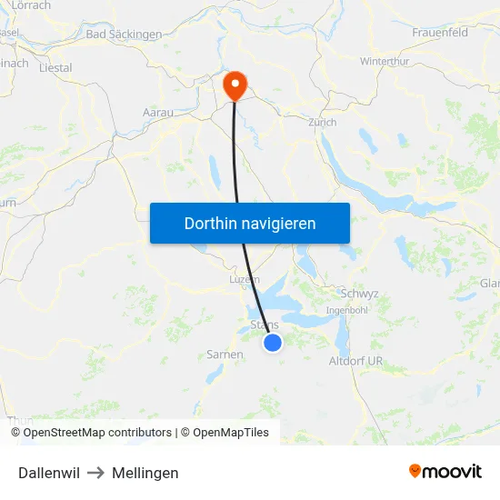 Dallenwil to Mellingen map