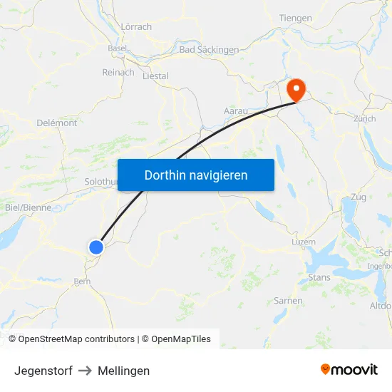 Jegenstorf to Mellingen map