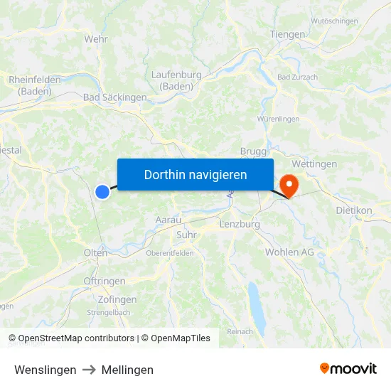 Wenslingen to Mellingen map
