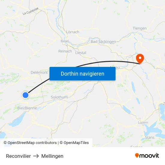 Reconvilier to Mellingen map