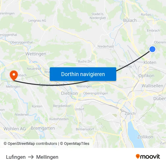 Lufingen to Mellingen map
