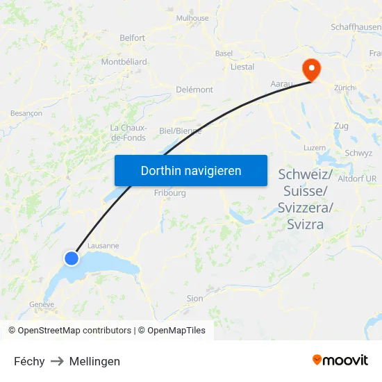 Féchy to Mellingen map