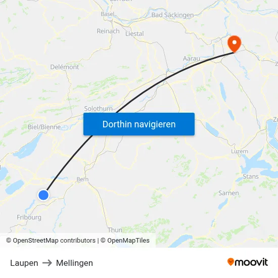 Laupen to Mellingen map