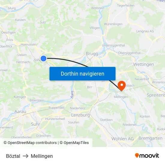 Böztal to Mellingen map