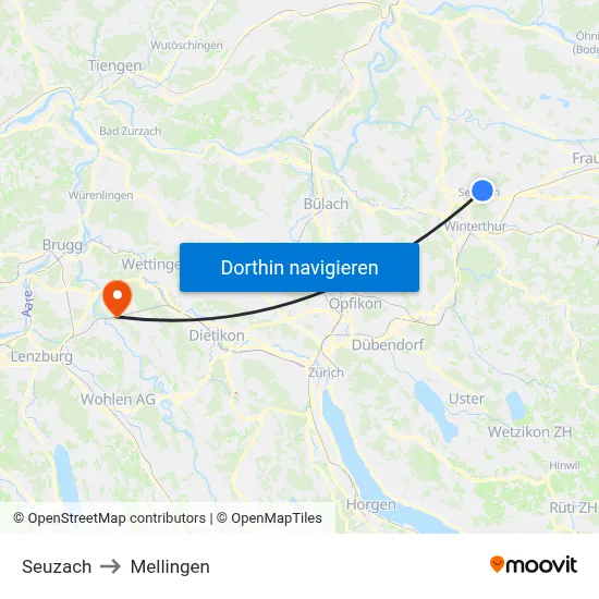 Seuzach to Mellingen map