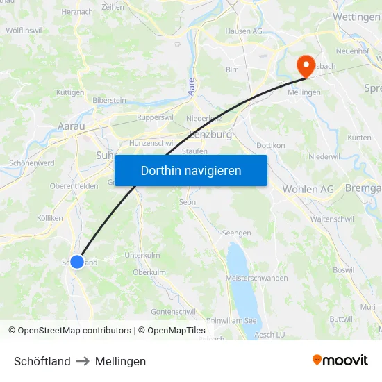 Schöftland to Mellingen map