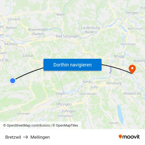 Bretzwil to Mellingen map