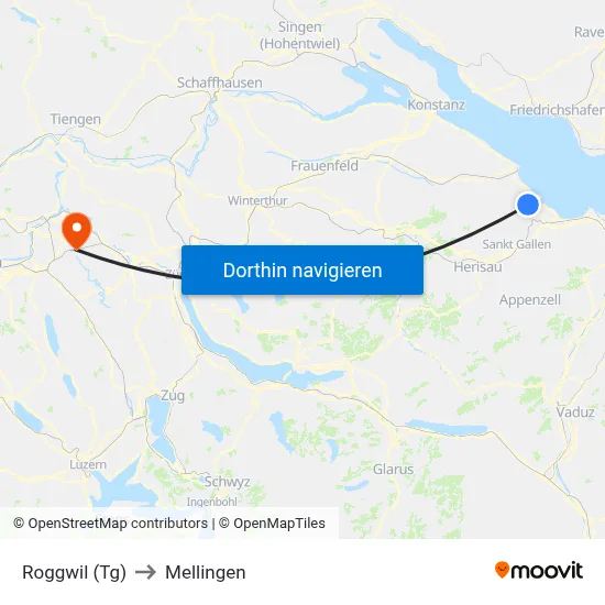 Roggwil (Tg) to Mellingen map