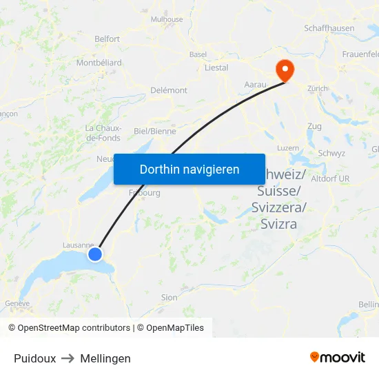 Puidoux to Mellingen map
