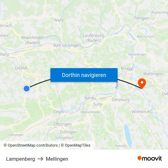 Lampenberg to Mellingen map