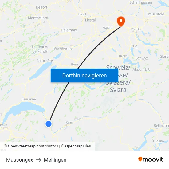 Massongex to Mellingen map