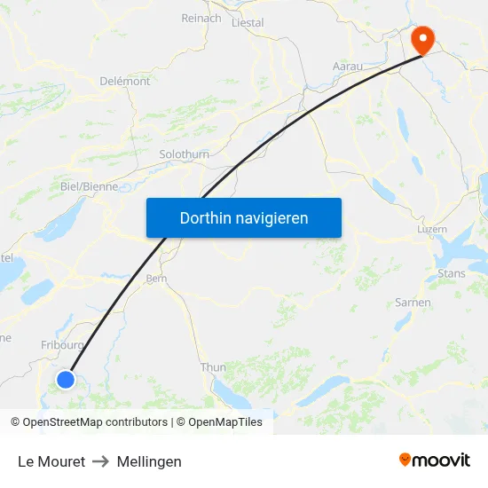 Le Mouret to Mellingen map