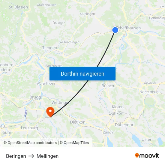 Beringen to Mellingen map