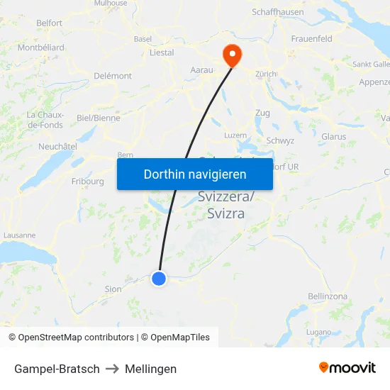 Gampel-Bratsch to Mellingen map