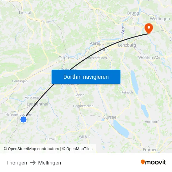Thörigen to Mellingen map