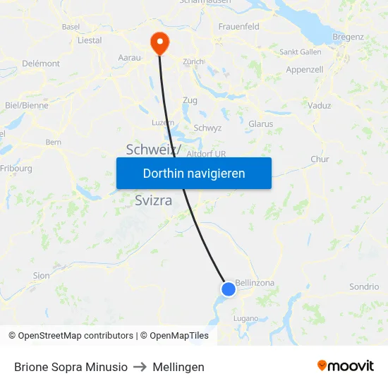 Brione Sopra Minusio to Mellingen map