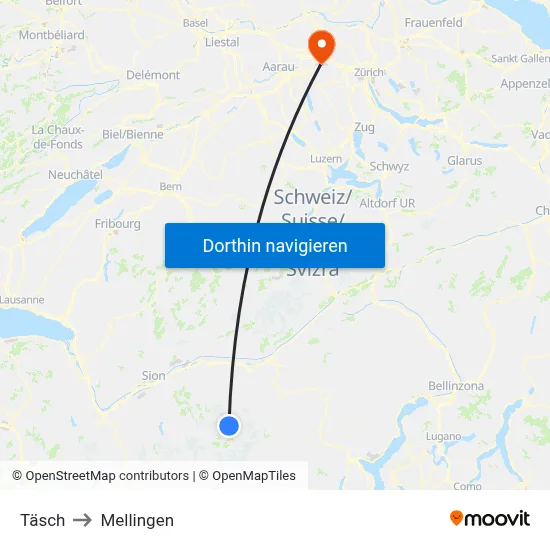 Täsch to Mellingen map