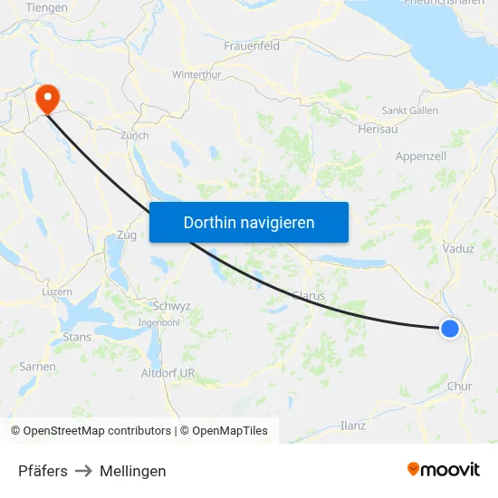 Pfäfers to Mellingen map