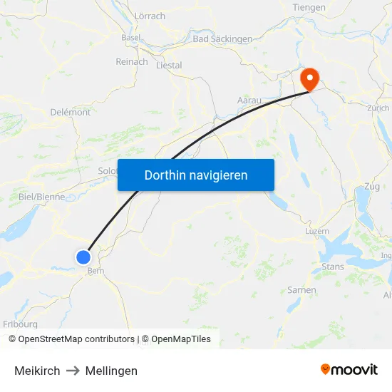Meikirch to Mellingen map
