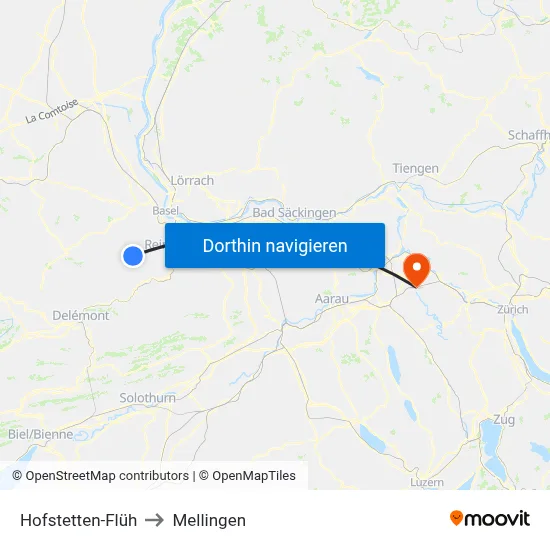 Hofstetten-Flüh to Mellingen map