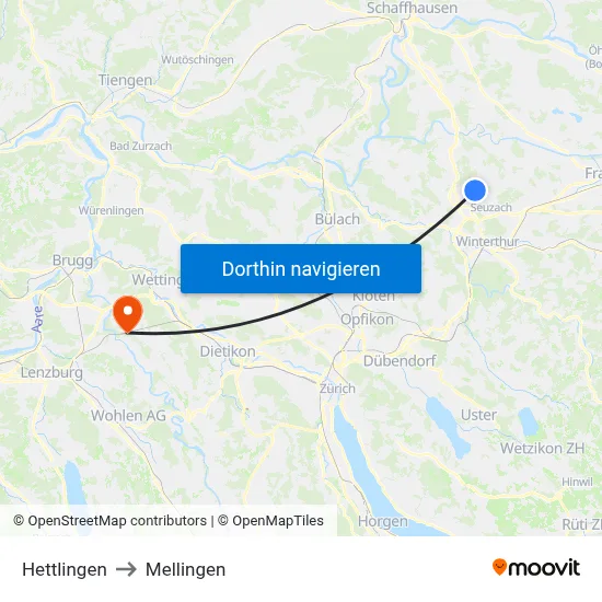 Hettlingen to Mellingen map