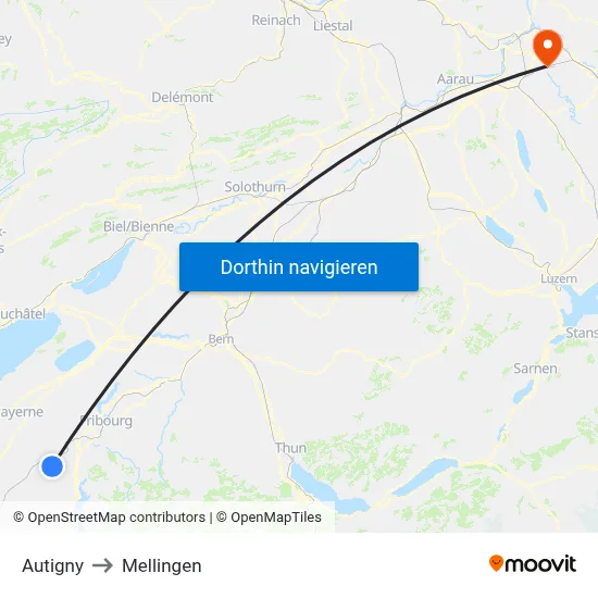 Autigny to Mellingen map