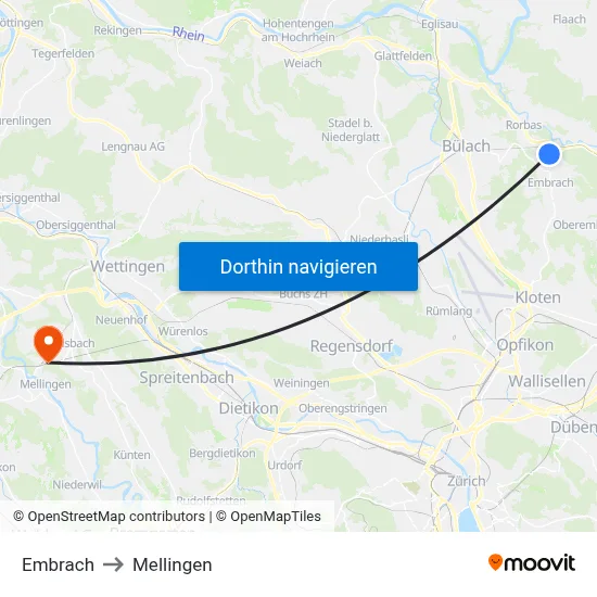 Embrach to Mellingen map